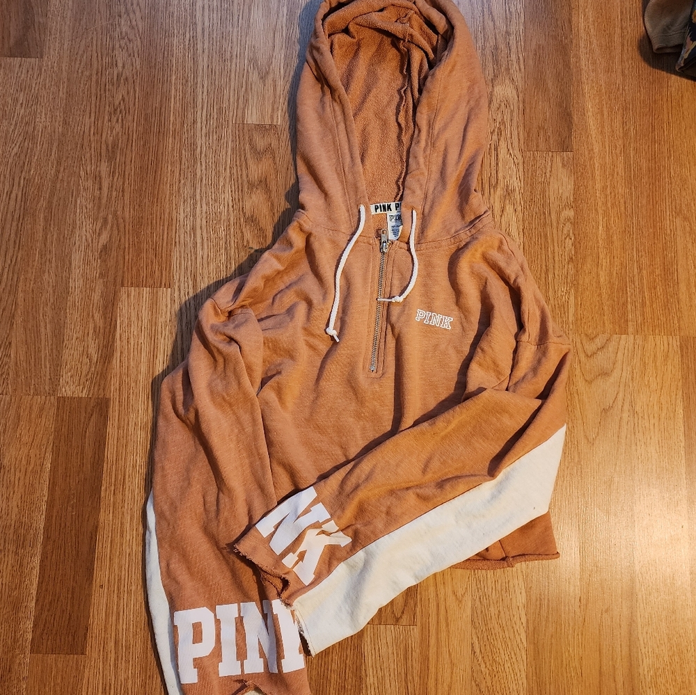 Pink Cropped 3/4 Zip Hoodie